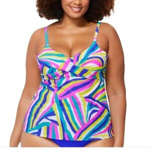 Raisins Curve Trendy Plus Size Aries Underwire Tankini Top - Multi Color 6256
